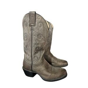 Maya Western Boots Gray Embroidered Leather Rodeo Square Toe Sz 8.5B Lady Mexico